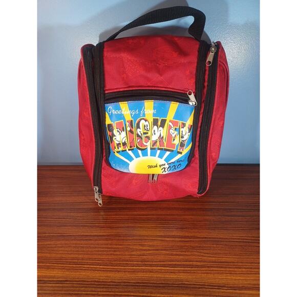 Disney Red Mickey Mouse Cooler Lunch Bag Family Size Multi Compartment Pockets - Picture 7 of 13